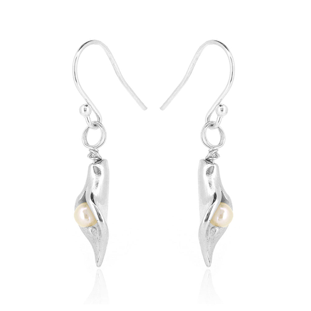 Arum Lily Small Freshwater Pearls Drop Earrings - Sterling Silver Drop Earrings