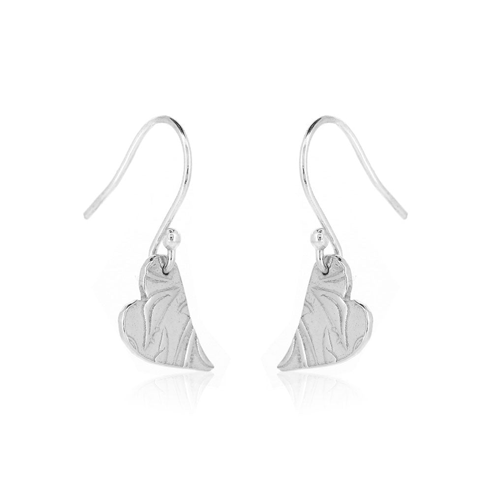 Floral Heart Drop Earrings - Sterling Silver Drop Earrings