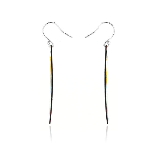 Abstract Yellow, Green and Blue Marquise Enamel Drop Earrings - Sterling Silver and Copper Drop Earrings