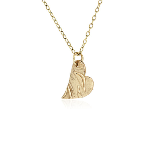 Floral Heart Small Pendant - 9ct Yellow Gold Necklace