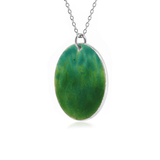 Rockpool Enamel Green Mix Large Necklace - Sterling Silver Necklace