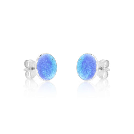 Rockpool Enamel Blue Mix Small Stud Earrings - Sterling Silver Stud Earrings