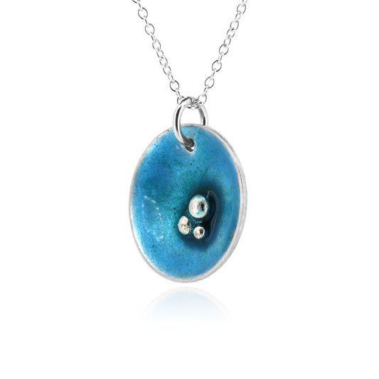 Coastal Turquoise Enamel Pendant Necklace - Sterling Silver Necklace