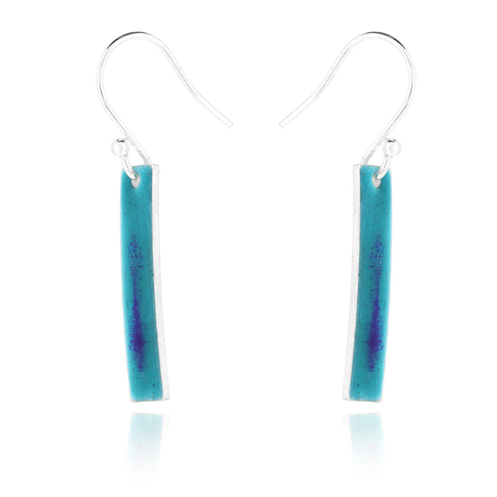 Mist Turquoise & Blue Rectangular Drop Earrings - Sterling Silver & Enamel Drop Earrings