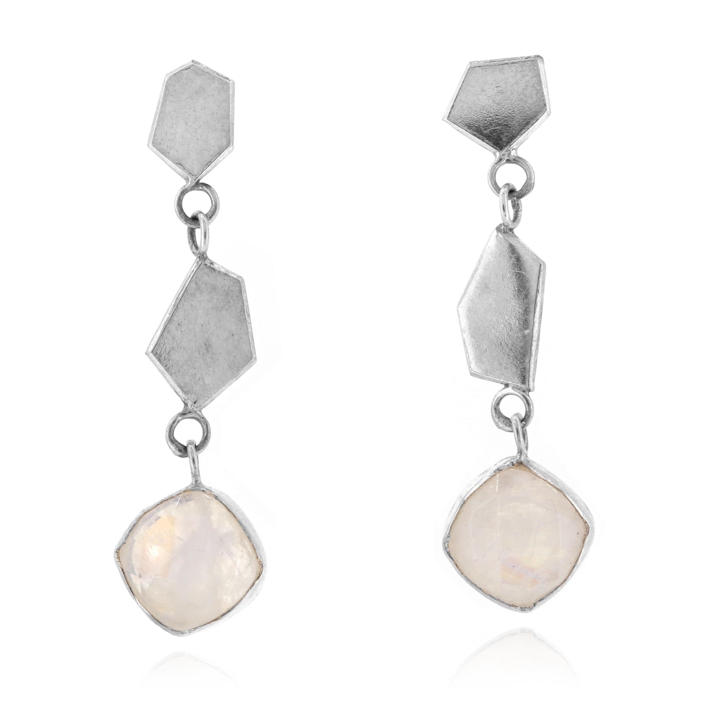 Geometric Moonstone Drop Earrings - Sterling Silver