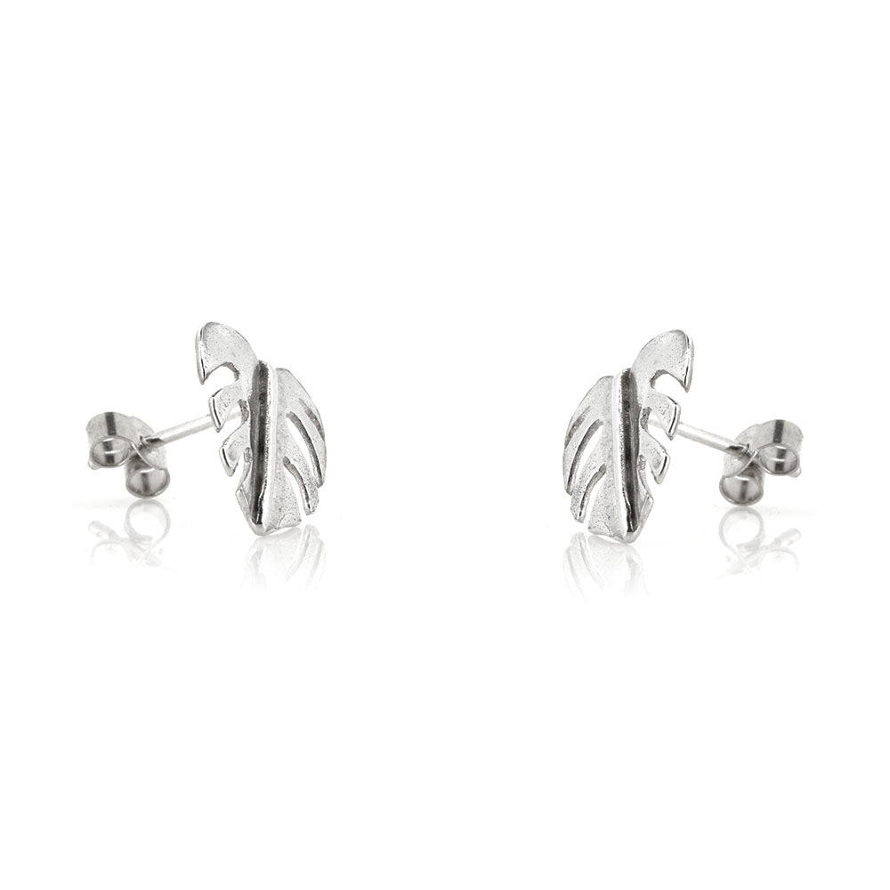 Monstera Leaf Stud Earrings - Sterling Silver Stud Earrings