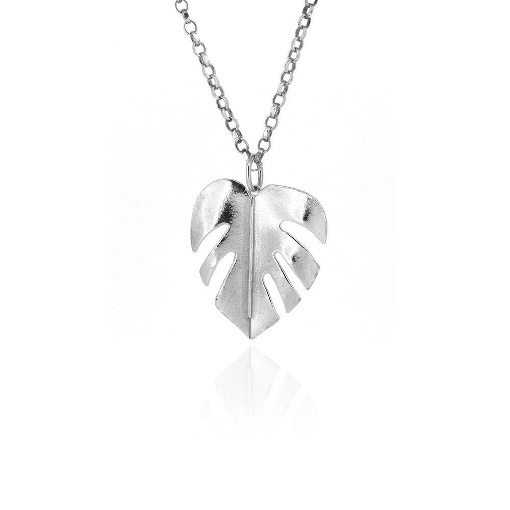 Monstera Leaf Large Necklace - Sterling Silver Necklace