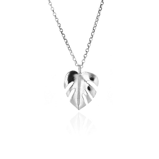 Monstera Leaf Large Necklace - Sterling Silver Necklace