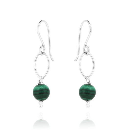 Navette Malachite Drop Earrings - Sterling Silver Drop Earrings