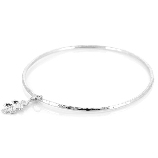 Oak Leaf Charm Bangle - Sterling Silver