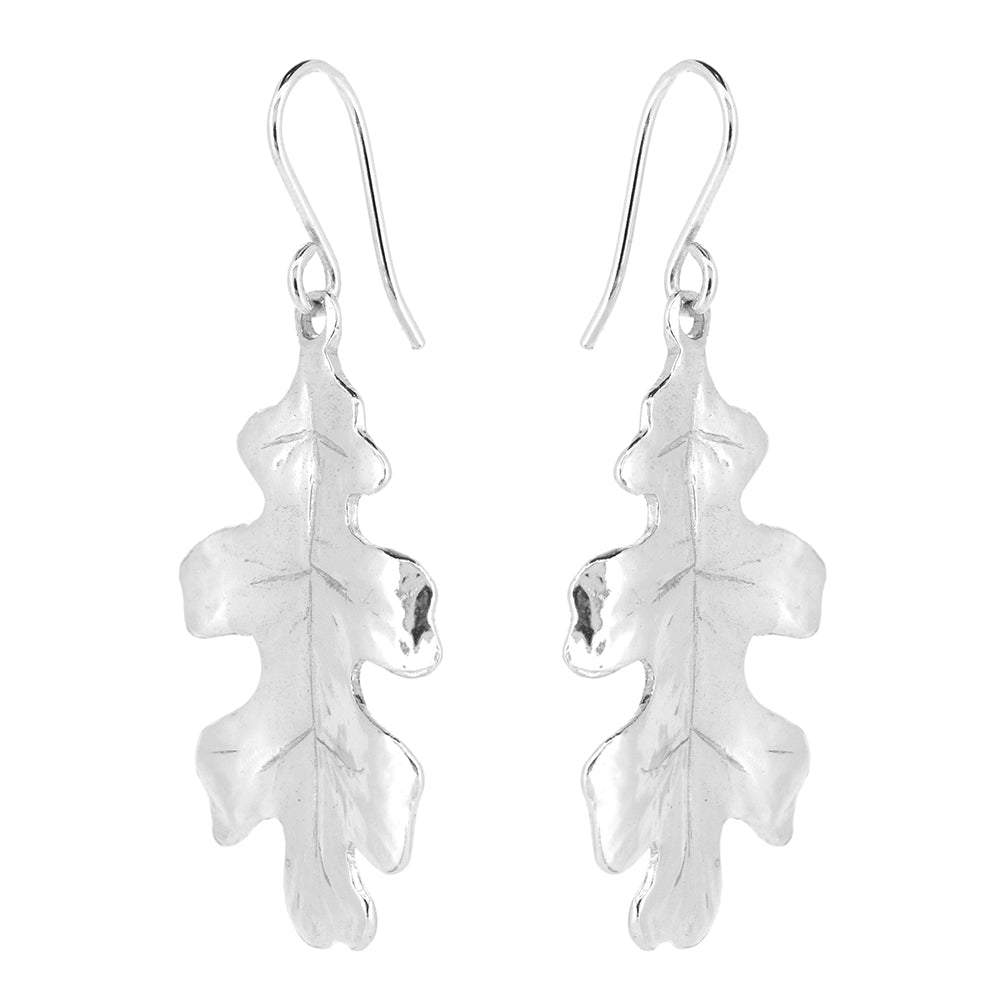 Oak Leaf Large Drop Earrings - Sterling Silver