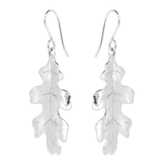 Oak Leaf Large Drop Earrings - Sterling Silver
