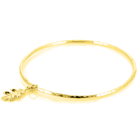 Oak Leaf Charm Bangle - Yellow Gold Vermeil