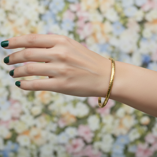 Esther Dappled Stacking Bangle - 4mm Width - Yellow Gold Vermeil