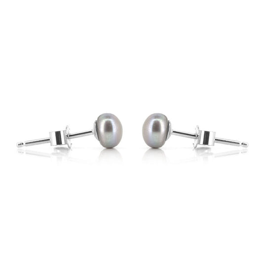 Alyssia Grey Freshwater Pearl 5mm Stud Earrings - Sterling Silver Stud Earrings
