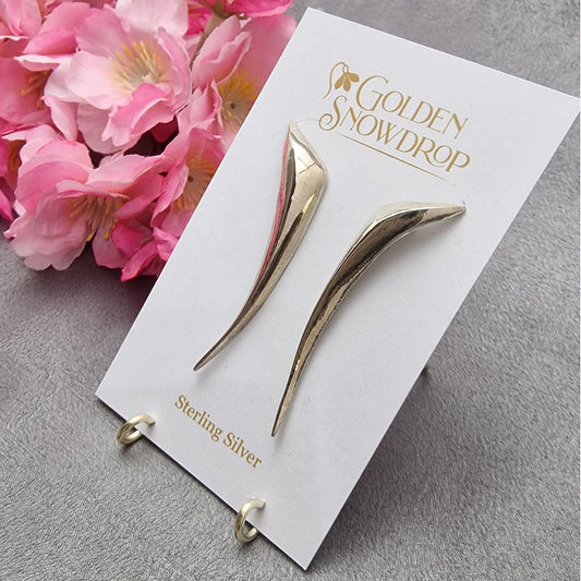 Shard Sculpted Drop Stud Earrings - Sterling Silver