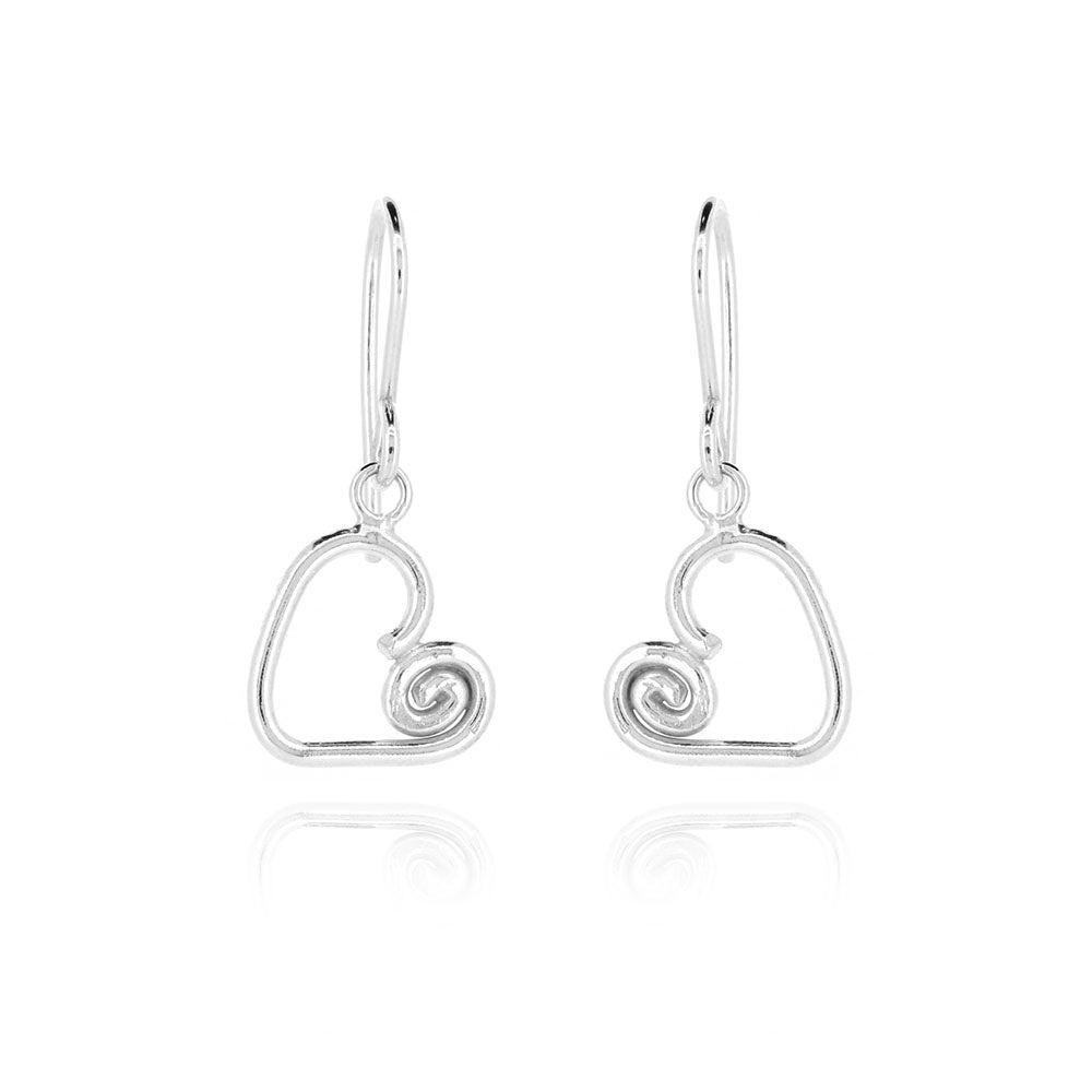 Heart Spiral Drop Earrings - Sterling Silver Drop Earrings