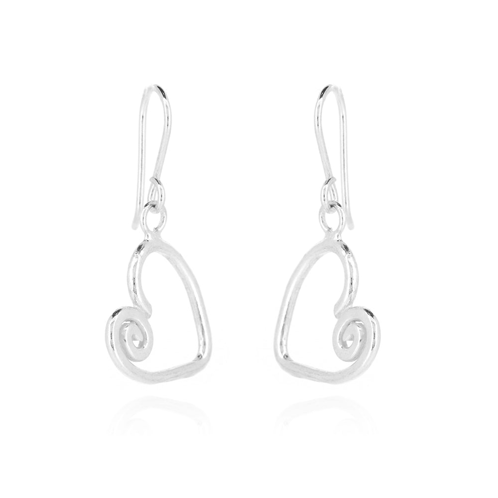 Heart Spiral Large Drop Earrings - Sterling Silver