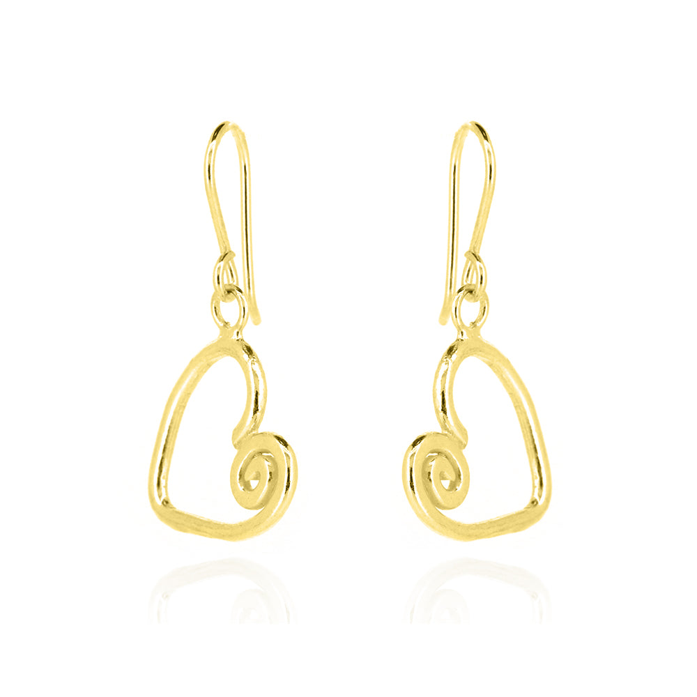 Heart Spiral Large Drop Earrings - Yellow Gold Vermeil