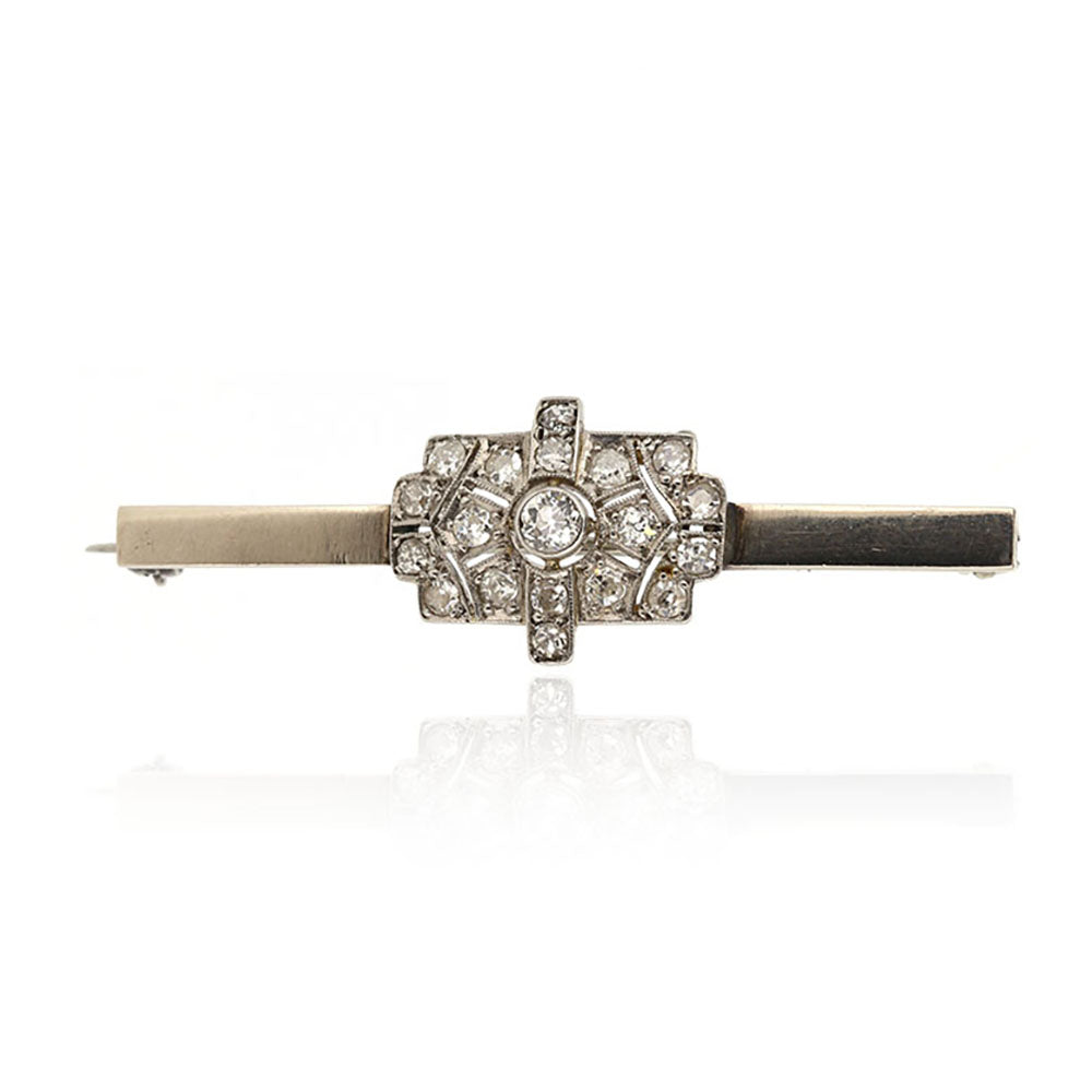 Art Deco Old European Cut Diamond Bar Brooch - Antique