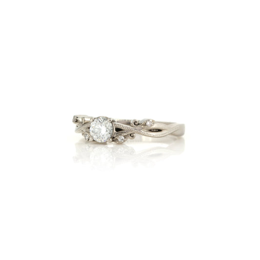 Diamond Solitaire Floral Vine Palladium Ring - Pre-Owned