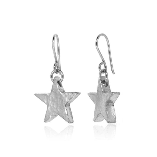 Star Large Drop Earrings - Sterling Silver Drop Earrings
