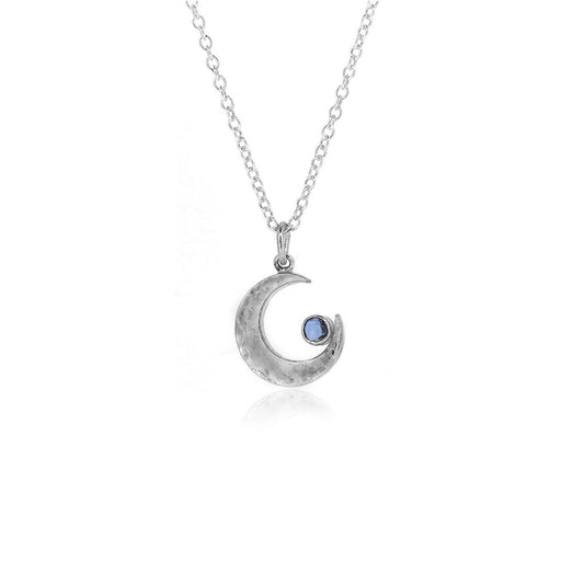 Crescent Moon Sapphire Medium Necklace - Sterling Silver Necklace