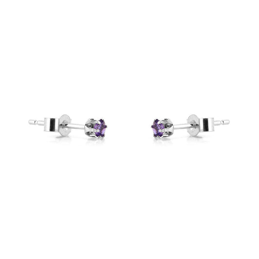Brisa Amethyst 3mm Stud Earrings - Sterling Silver Stud Earrings