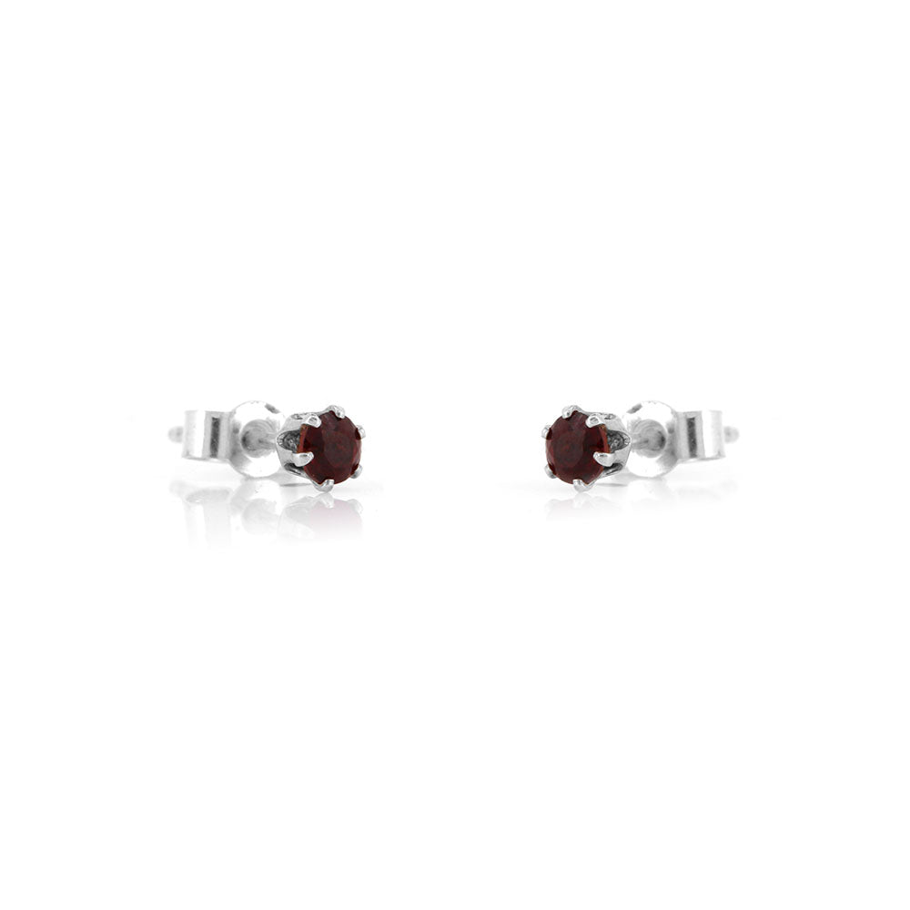 Brisa Garnet 3mm Stud Earrings - Sterling Silver Stud Earrings