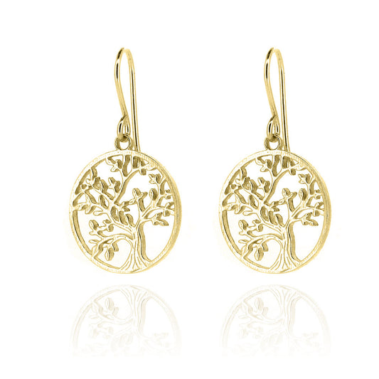 Tree Of Life Drop Earrings - 9ct Yellow Gold Drop Earrings