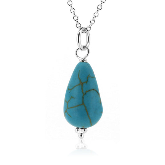 Alyssia Turquoise Howlite Teardrop Necklace - Sterling Silver Necklace