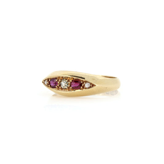 Antique - Ruby and Diamond Boat Ring Rings
