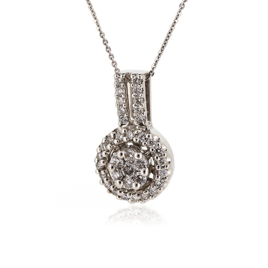 Pre-Owned - Diamond Halo Pendant and Chain