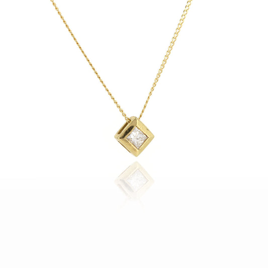 Pre-Owned - Princess Cut Diamond Solitaire Slider Pendant and Chain