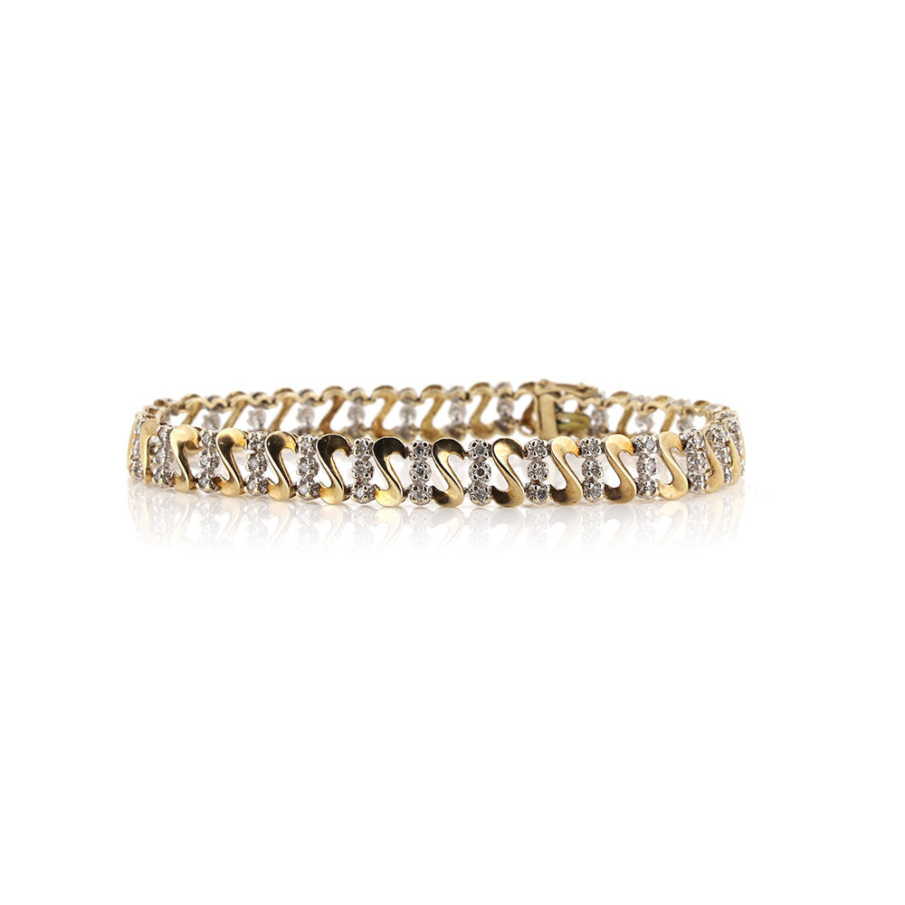 Pre-Owned - Diamond and Gold Fancy Link Bracelet Bracelets