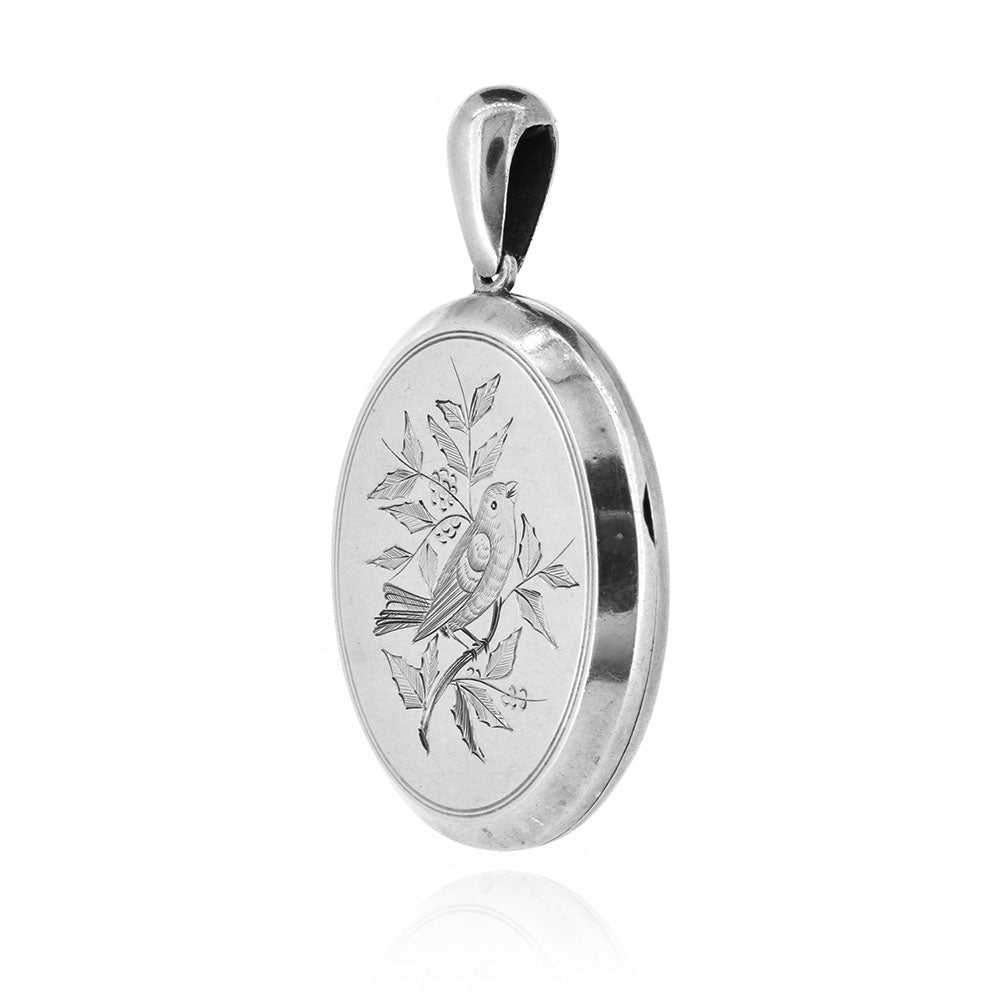 Antique - Engraved Large Oval Silver Locket Lockets