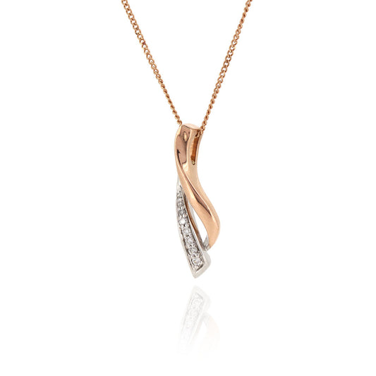 Pre-Owned - Diamond Two Colour Gold Twist Pendant & Chain
