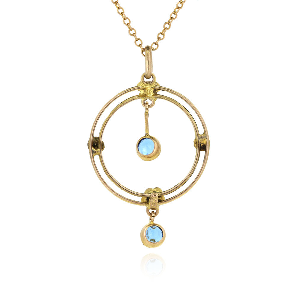 Antique - Edwardian Blue Paste & Pearl Necklace Necklace