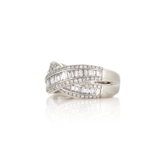 Platinum Diamond Crossover Statement Ring - Pre-Owned