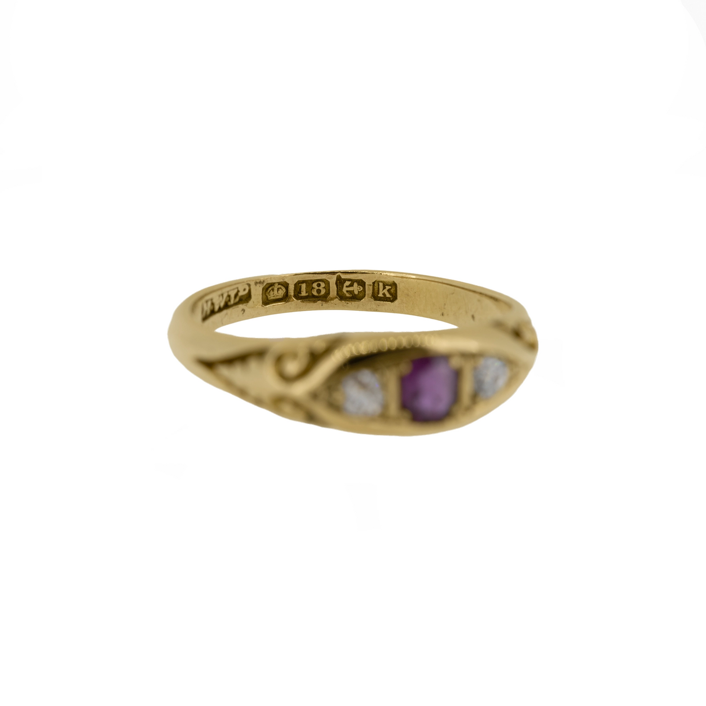 1909 Edwardian 18ct Yellow Gold Ruby and Diamond Pea Pod Ring - Antique