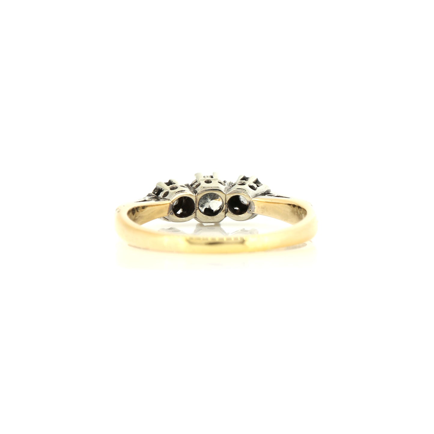 Diamond Three Stone 18ct Yellow Gold and Platinum Ring - Vintage