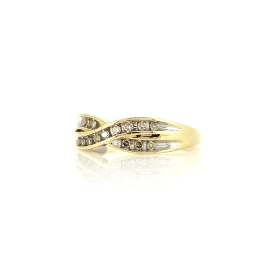 Diamond Crossover 9ct Yellow Gold Ring - Pre-Owned