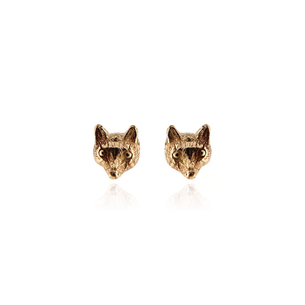 9ct Yellow Gold Mr Fox stud earrings handcrafted using traditional lost-wax casting by Golden Snowdrop