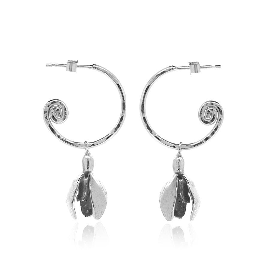 Snowdrop Hoop Earring Charm Drops - Sterling Silver Hoop Earrings