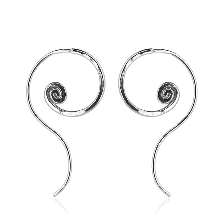 Spiral Small Threader Hoop Earrings - Sterling Silver Hoop Earrings
