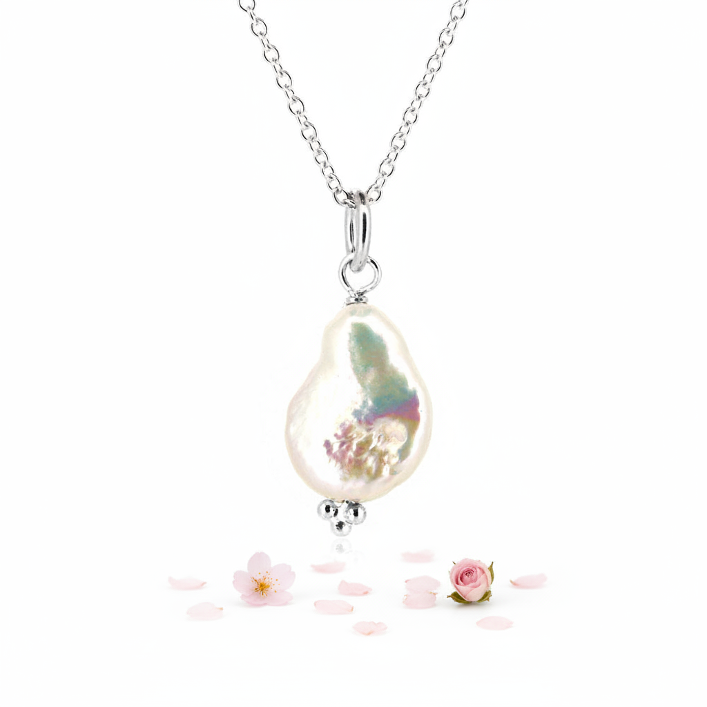 Keshi Pearl Necklace with Blush Botanicals