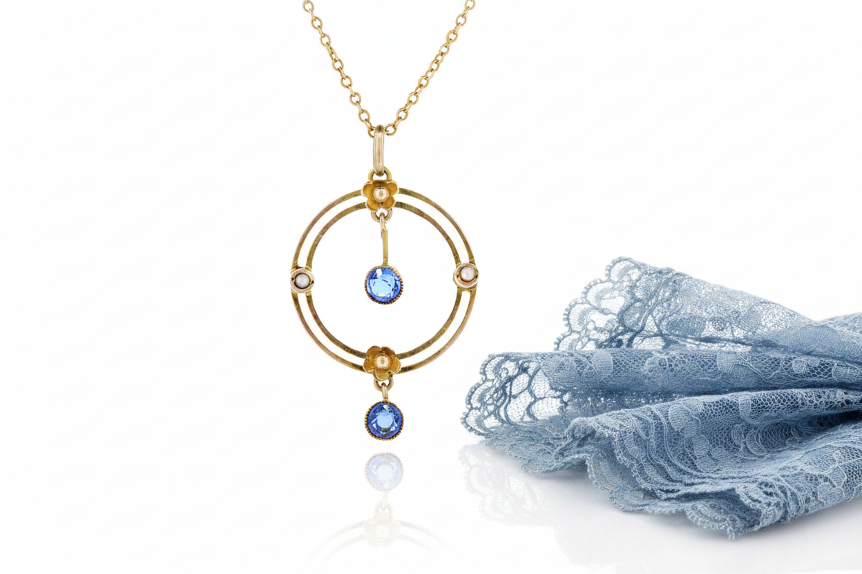 Edwardian Blue Stone Pendant — Blue Lace Handkerchief