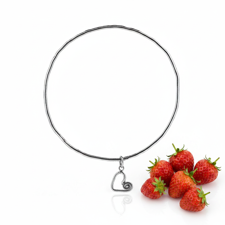 Heart Spiral Charm Bangle - Strawberries