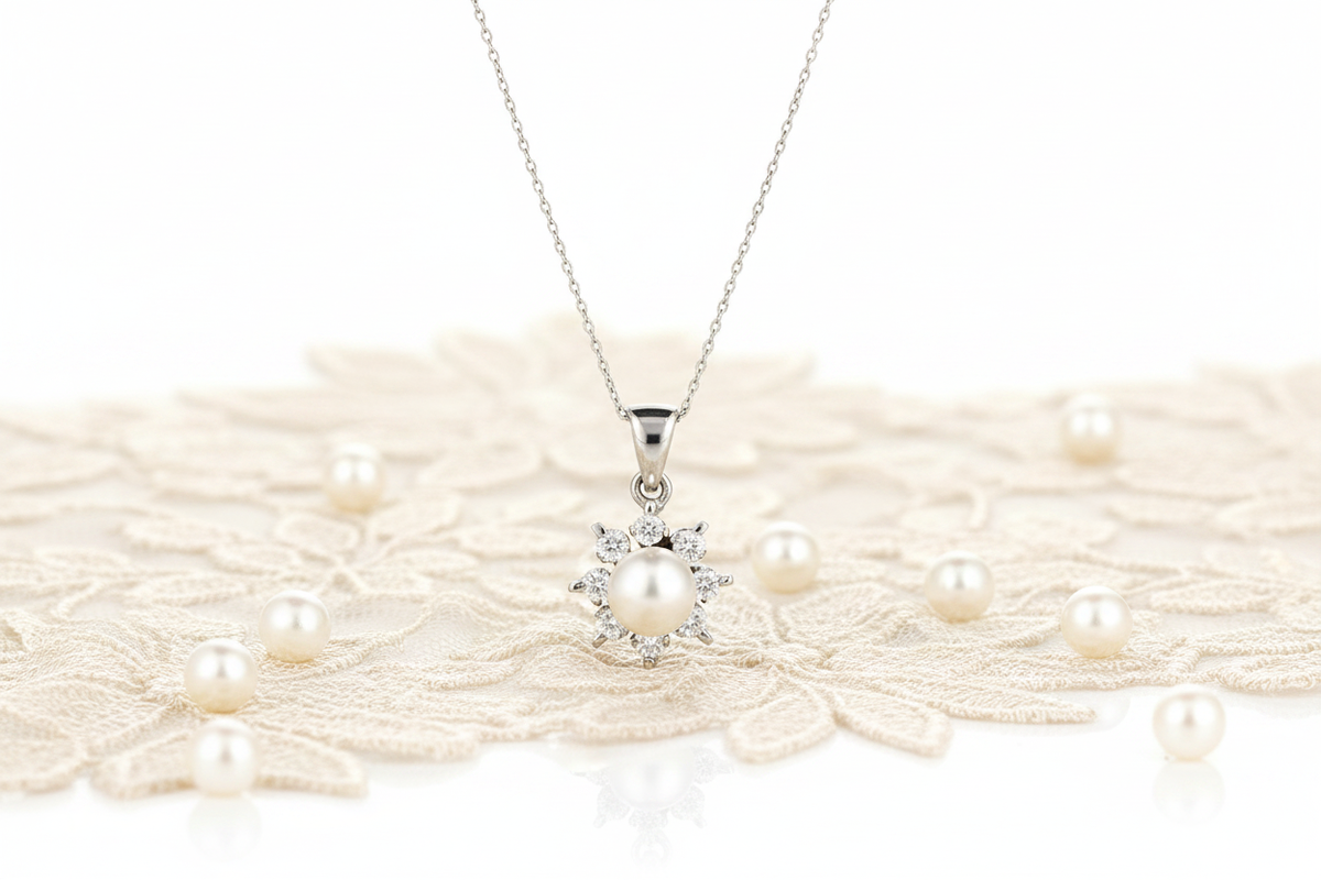 Pearl & Diamond Pendant — Lace & Loose Pearls