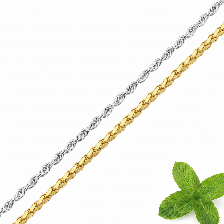 Silver & Gold Chains with Mint Leaves